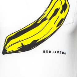 Dsquared2 White Cotton Banana Printed Distressed Crewneck T-Shirt M 
