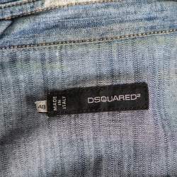 Pre Owned Dsquared2 Blue Dirty Denim Checkered Wool Vest Detail Shirt M 