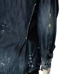 Pre Owned Dsquared2 Blue Dirty Denim Checkered Wool Vest Detail Shirt M 