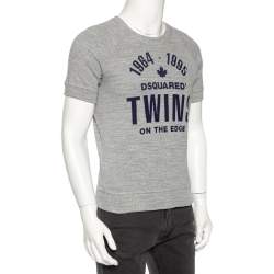 Dsquared2 Grey Ribbed Knit Printed Detail T-Shirt S