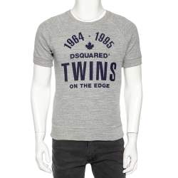Dsquared2 Grey Ribbed Knit Printed Detail T-Shirt S