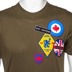 Pre Owned Dsquared2 Olive Green Cotton Patched Round Neck T-Shirt M
