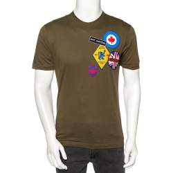 Pre Owned Dsquared2 Olive Green Cotton Patched Round Neck T-Shirt M