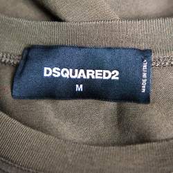 Pre Owned Dsquared2 Olive Green Cotton Patched Round Neck T-Shirt M
