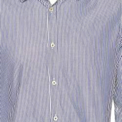 Pre Owned Dsquared2 Navy Blue & White Striped Cotton Button Front Shirt XL
