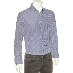 Pre Owned Dsquared2 Navy Blue & White Striped Cotton Button Front Shirt XL