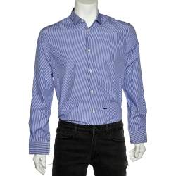 Dsquared2 Blue Striped Cotton Button Front Shirt L