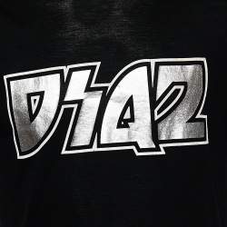 Pre Owned Dsquared2 Black Metallic Logo Printed Cotton Crewneck T-Shirt M