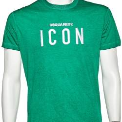 Dsquared2 Green Washed Out Effect Cotton Logo Icon Detail Crewneck T-Shirt M
