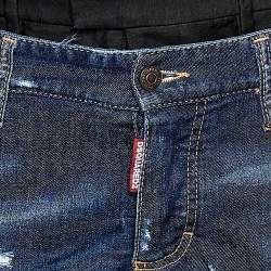 Pre Owned Dsquared2 Navy Blue Denim Double Waist Contrast Trim Distressed Jeans L