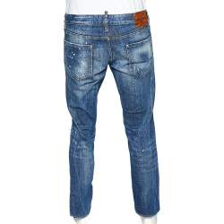 Pre Owned Dsquared2 Navy Blue Denim Patch Detail Distressed Slim Jeans L