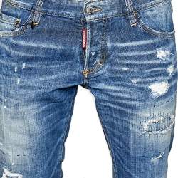 Pre Owned Dsquared2 Navy Blue Denim Patch Detail Distressed Slim Jeans L