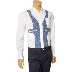 Dsquared2 White & Blue Printed Cotton Button Front Shirt M