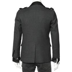 Dsquared2 Grey Wool & Black Leather Trim Biker Jacket S