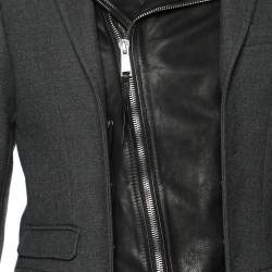 Dsquared2 Grey Wool & Black Leather Trim Biker Jacket S