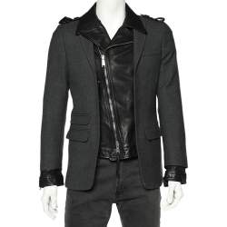 Dsquared2 Grey Wool & Black Leather Trim Biker Jacket S