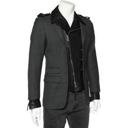 Dsquared2 Grey Wool & Black Leather Trim Biker Jacket S