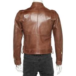 Dsquared2 Brown Leather Stand Collar Jacket S
