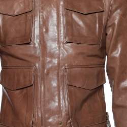 Dsquared2 Brown Leather Stand Collar Jacket S