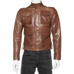Dsquared2 Brown Leather Stand Collar Jacket S