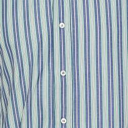 Dsquared2 Blue Striped Cotton Contrast Collar Button Front Shirt XXL