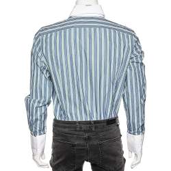 Dsquared2 Blue Striped Cotton Contrast Collar Button Front Shirt XXL