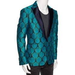 Pre Owned Dsquared2 Blue Jacquard & Silk Trimmed Single Breasted Blazer L 