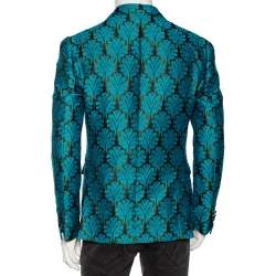 Pre Owned Dsquared2 Blue Jacquard & Silk Trimmed Single Breasted Blazer L 