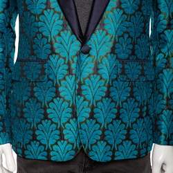 Pre Owned Dsquared2 Blue Jacquard & Silk Trimmed Single Breasted Blazer L 