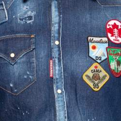 Dsquared2 Blue Distressed Denim Patch Appliqued Button Front Shirt M