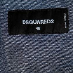 Dsquared2 Blue Distressed Denim Patch Appliqued Button Front Shirt M