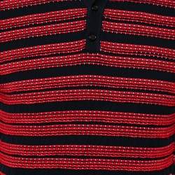 Pre Owned Dsquared2 Bicolor Textured Striped Detail Short Sleeve Polo T-Shirt M