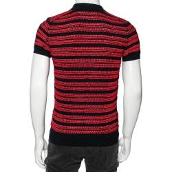 Pre Owned Dsquared2 Bicolor Textured Striped Detail Short Sleeve Polo T-Shirt M