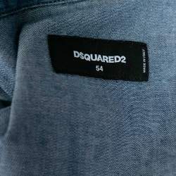Pre Owned Dsquared2 Blue Distressed Denim Patchwork Detailed Button Front Shirt XXL