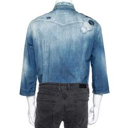 Pre Owned Dsquared2 Blue Distressed Denim Patchwork Detailed Button Front Shirt XXL