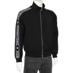 Dsquared2 Black Wool Logo Band Detail Zip Front Jacket L