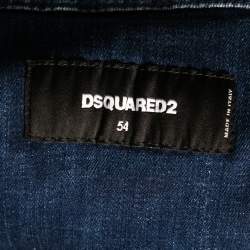 Pre Owned Dsquared2 Navy Blue Distressed Denim Paint Spotted Dan Jacket XXL