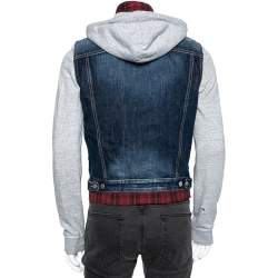 Dsquared2 Distressed Denim & Knit Contrast Lined Hooded Jacket L
