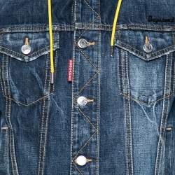 Dsquared2 Distressed Denim & Knit Contrast Lined Hooded Jacket L