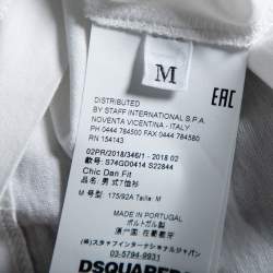 Pre Owned Dsquared2 White Icon Print Cotton Chic Dan Fit T-Shirt M 