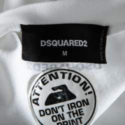 Pre Owned Dsquared2 White Icon Print Cotton Chic Dan Fit T-Shirt M 