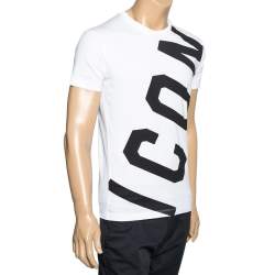 Pre Owned Dsquared2 White Icon Print Cotton Chic Dan Fit T-Shirt M 