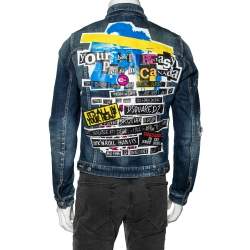 Dsquared2 Blue Printed Distressed Denim Classic Jean Jacket L