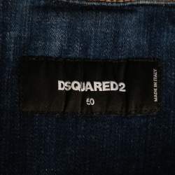 Dsquared2 Blue Printed Distressed Denim Classic Jean Jacket L