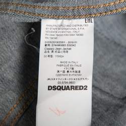 Dsquared2 Blue Printed Distressed Denim Classic Jean Jacket L