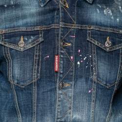 Dsquared2 Blue Printed Distressed Denim Classic Jean Jacket L
