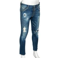 Pre Owned Dsquared2 Blue Distressed Denim Ripped Jeans M