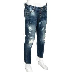 Pre Owned Dsquared2 Blue Denim Ripped Painted Distressed Jeans M