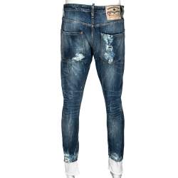 Pre Owned Dsquared2 Blue Denim Ripped Painted Distressed Jeans M