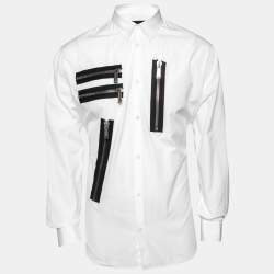 Pre Owned Dsquared2 White Cotton Zip Detail Button Front Shirt XXL